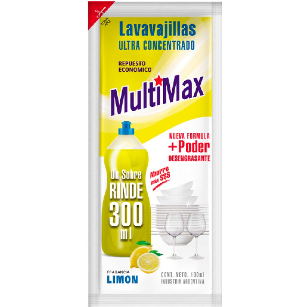 Lavavajillas detergente Multimax para diluir limón (rinde 300 ml.) 100 ml.