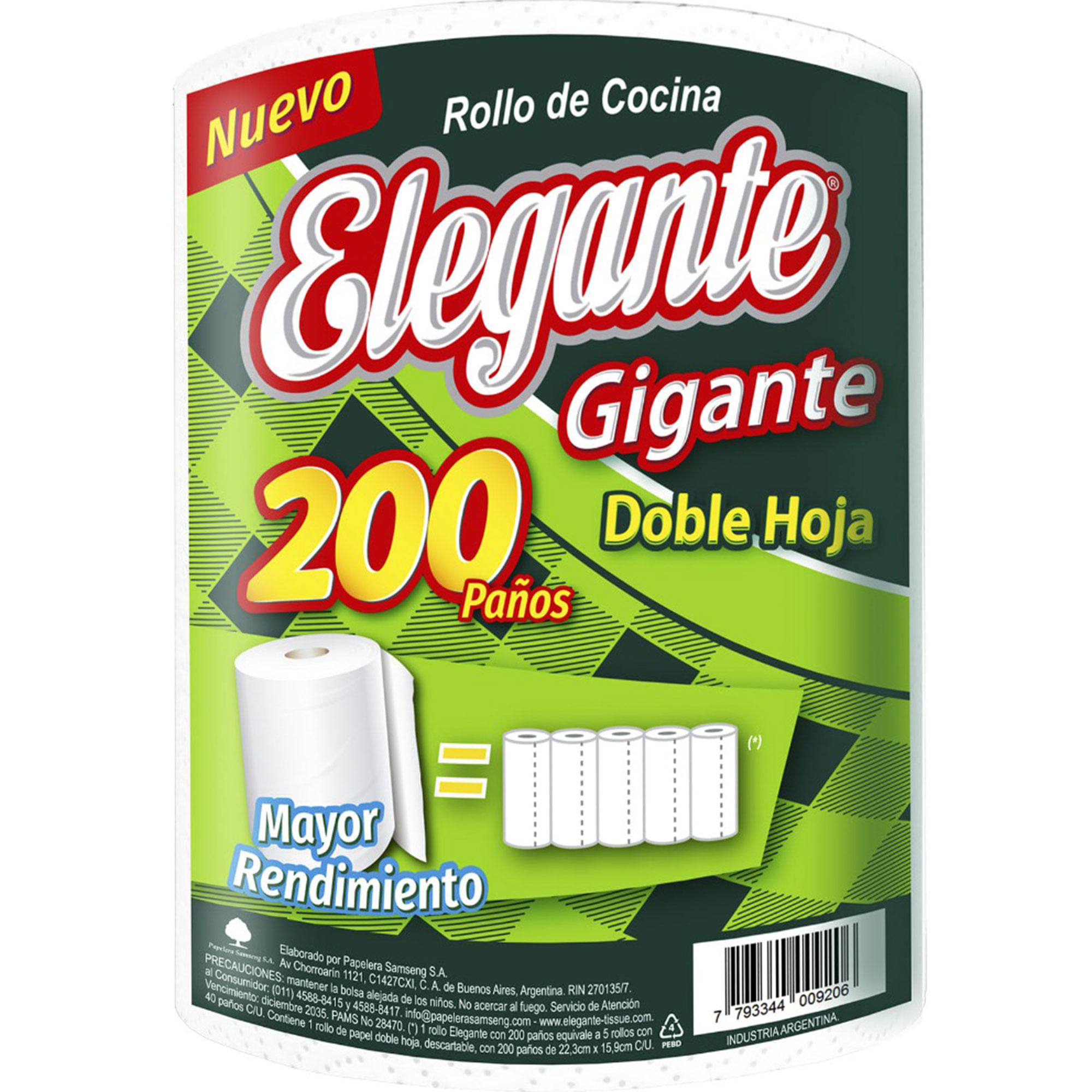 Rollo de cocina Elegante gigante doble hoja 200 u.