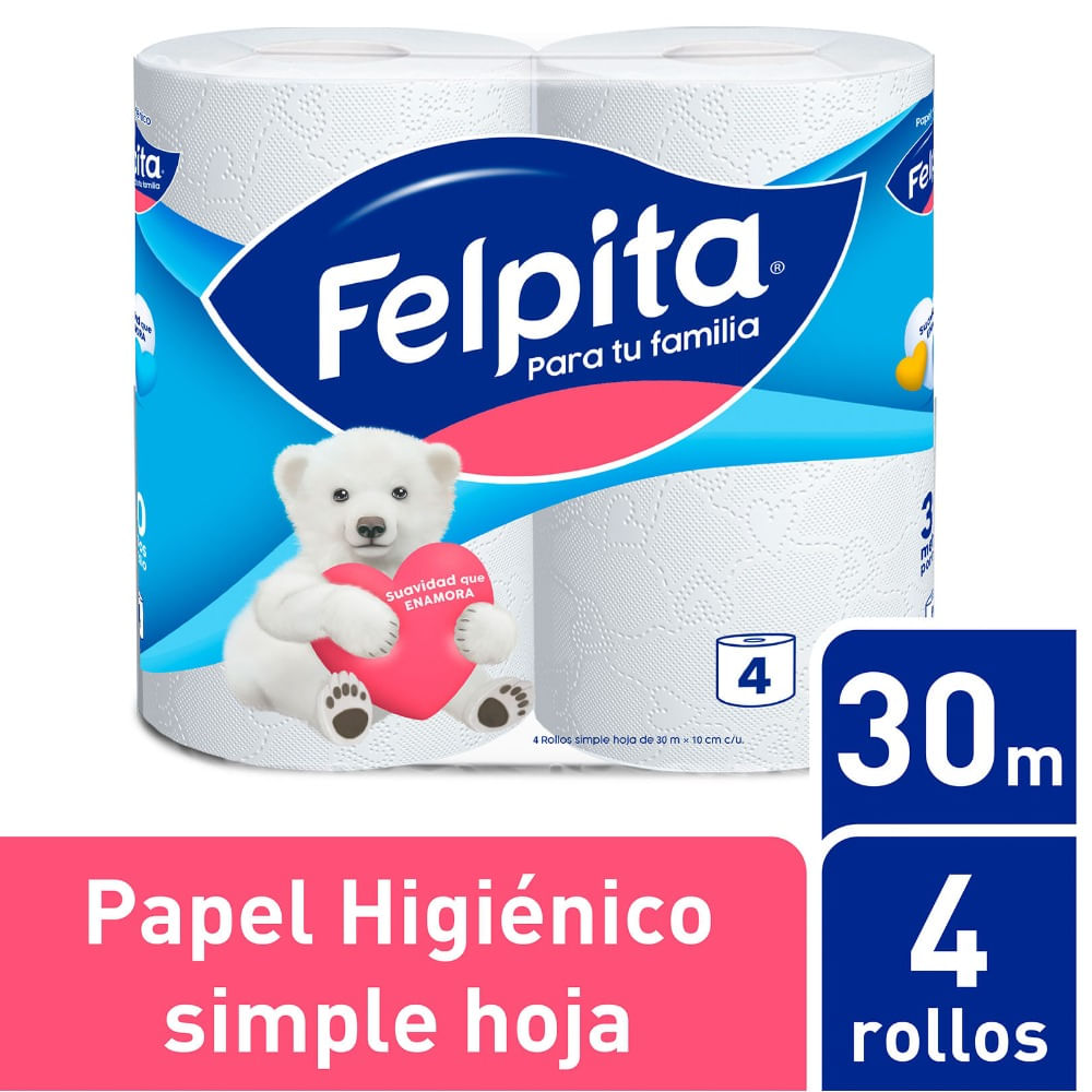 Papel higiénico Felpita hoja simple 4 x 30 m.