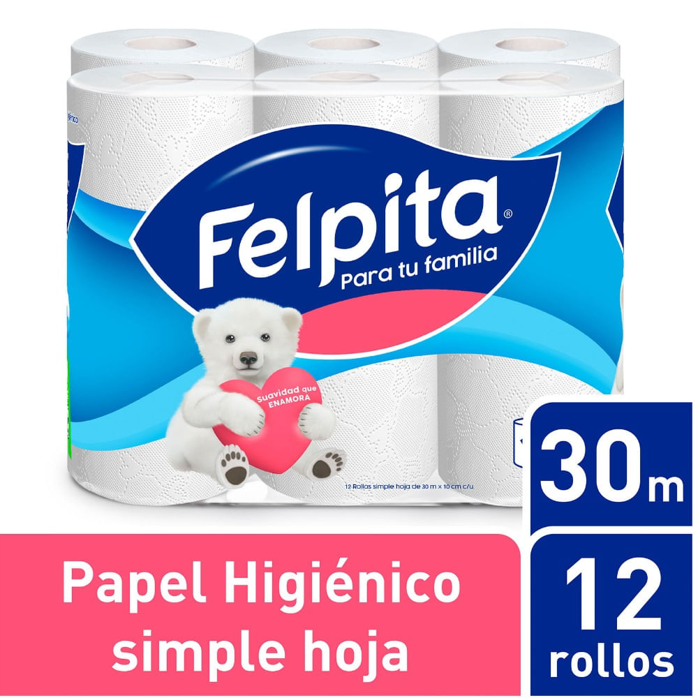 Papel higiénico Felpita hoja simple 12 x 30 m.