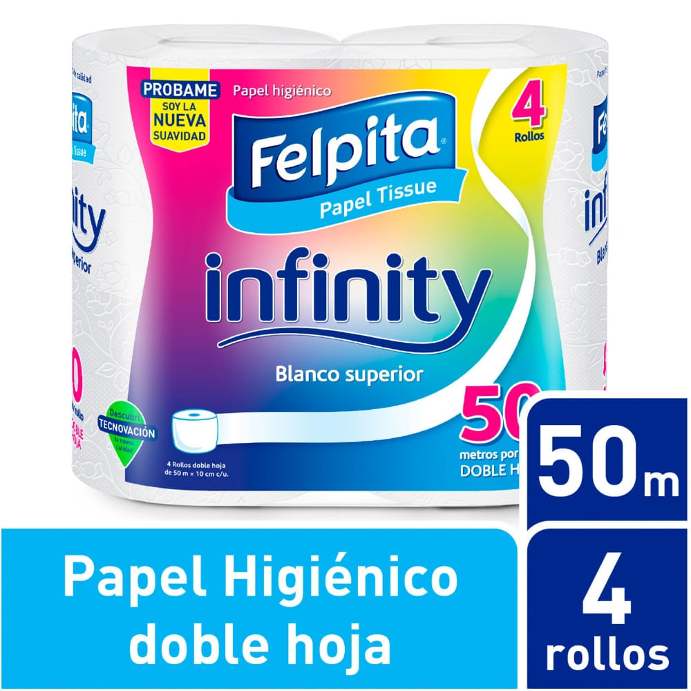 Papel higiénico Felpita doble hoja infinity 50 mts. x 4 uni