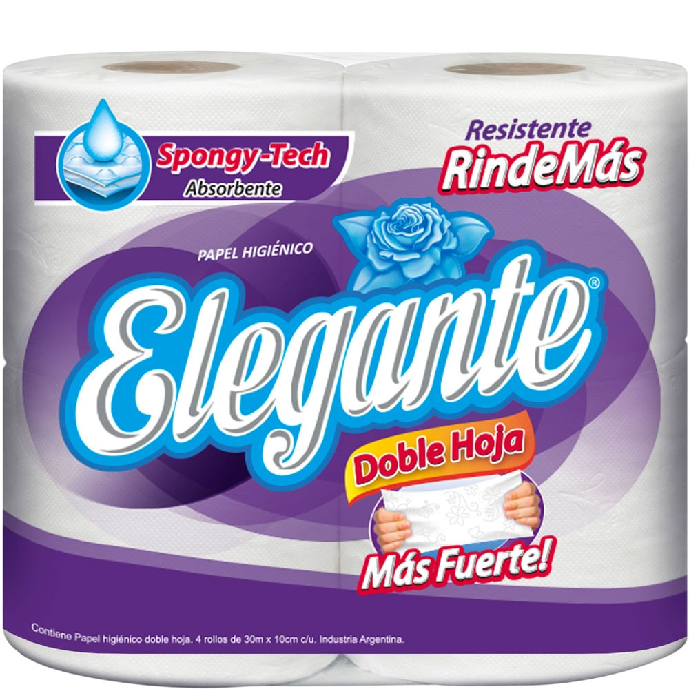 Papel higiénico Elegante hoja doble rindemas 30 mts. x 4 uni