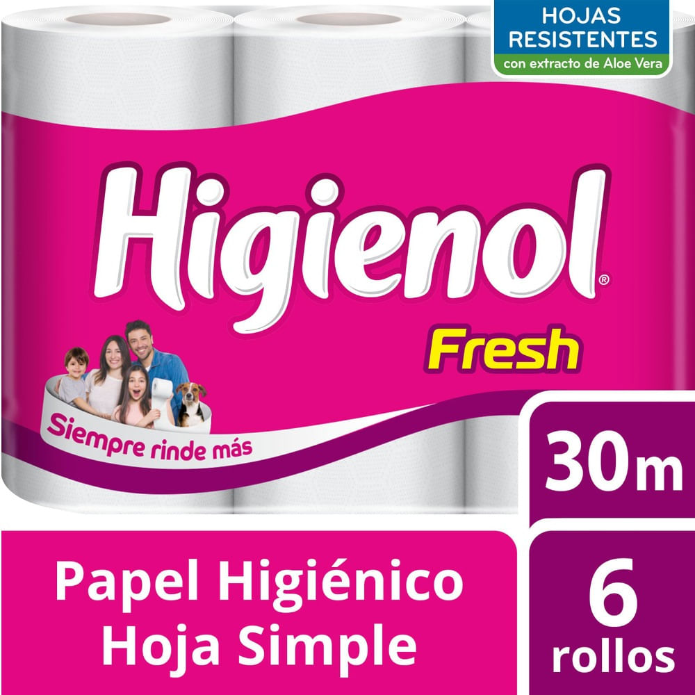 Papel higiénico Higienol Fresh hoja simple 30 mts 6 uni