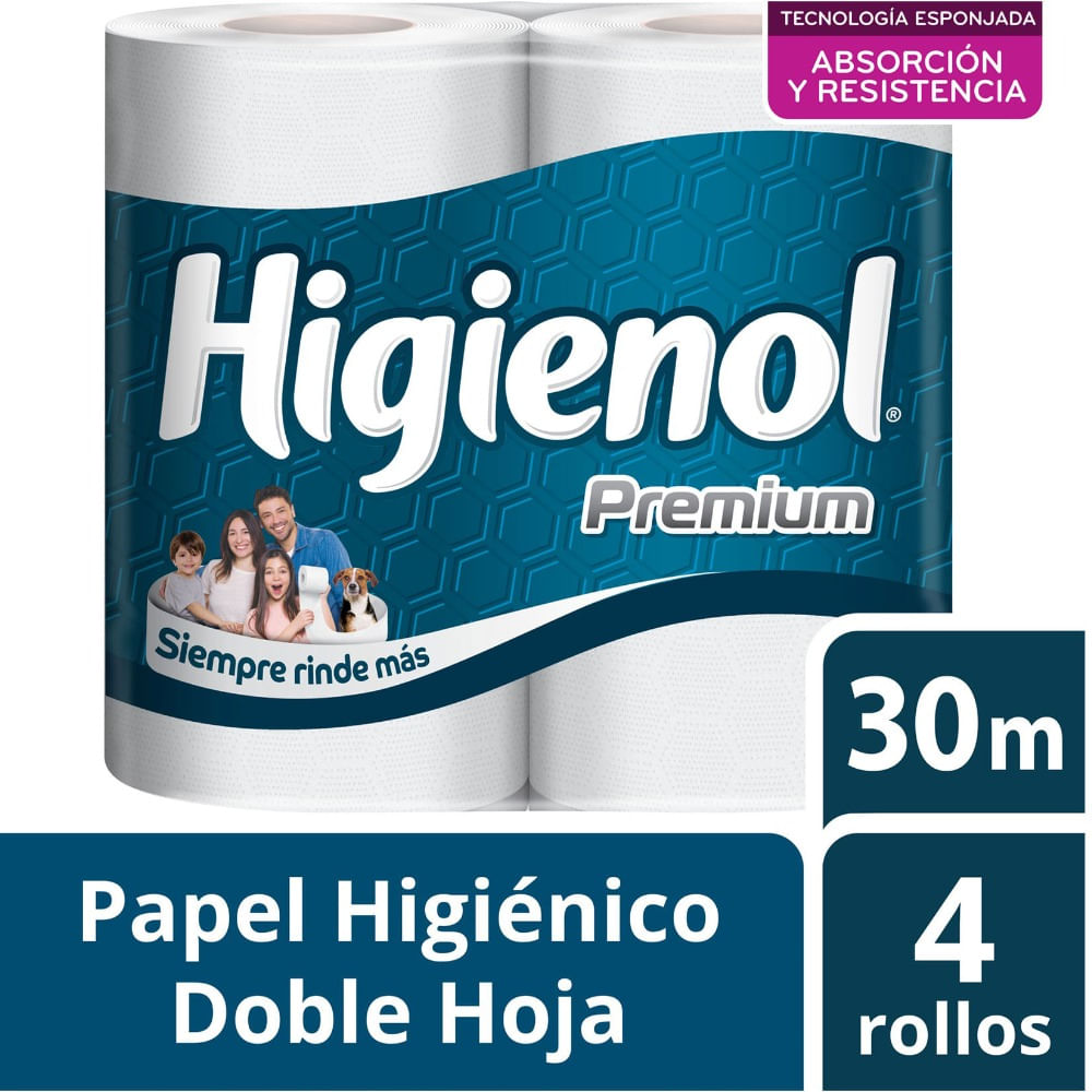 Papel higiénico Higienol Premium doble hoja 30 mts 4 uni