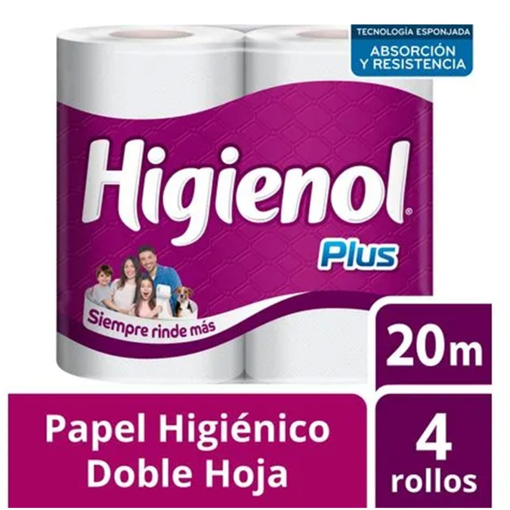 Papel higiénico Higienol Plus doble hoja 20 mts 4 uni