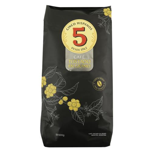 Café En Granos Los 5 Hispanos Tostado Paquete 500 Gr
