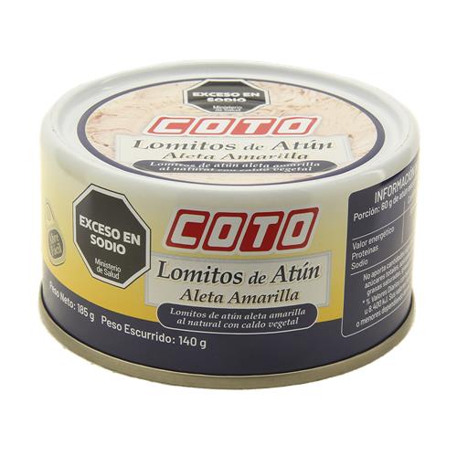 Atún Aleta Amarilla Al Natural Con Caldo Vegetal Coto Lata 185g