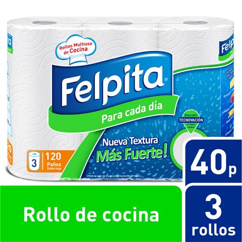 Rollo De Cocina FELPITA 120 Paños Paquete 3 Unidades