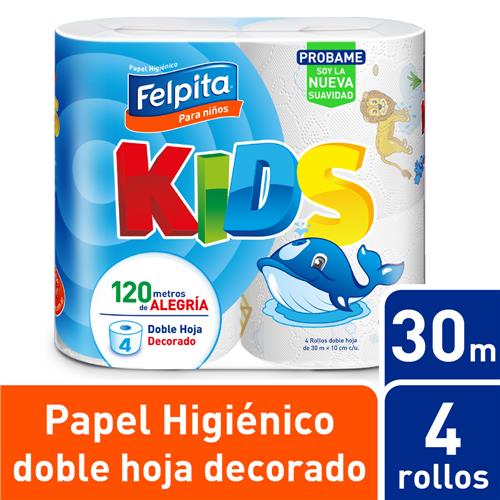Papel Higiénico FELPITA Kids Doble Hoja Paquete 4 Unidades