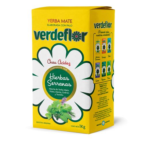 Yerba Mate VERDE FLOR Hierbas Serranas Con Palo Paquete 1 Kg