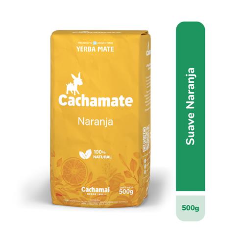 Yerba Mate CACHAMATE Naranja Con Palo Suave Paquete 500 Gr