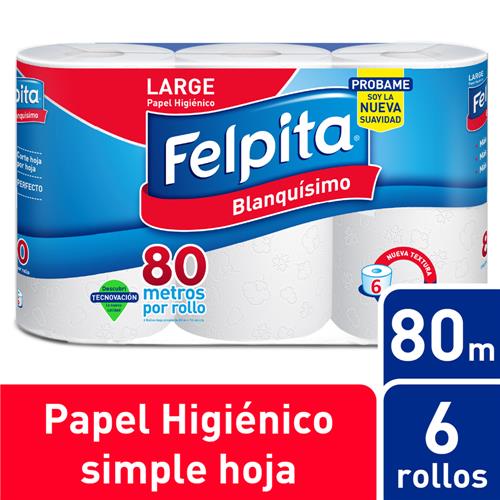 Papel Higiénico FELPITA Blanquísimo Simple Hoja Paquete 6 Unidades