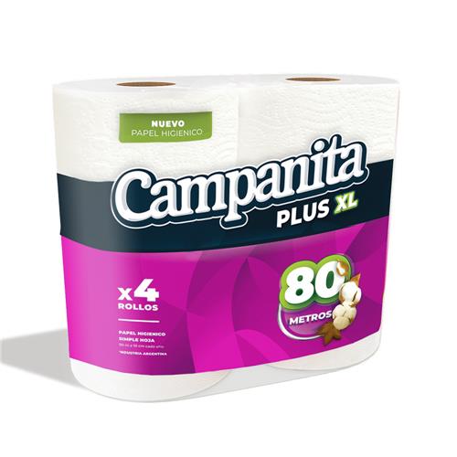 Papel Higiénico CAMPANITA Soft Plus Xl Simple Hoja Paquete 4 Unidades