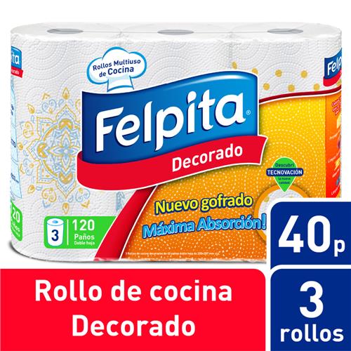Rollo De Cocina FELPITA 120 Paños Paquete 3 Unidades