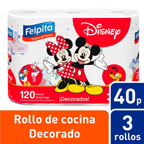 Rollo De Cocina FELPITA Disney 120 Paños Paquete 3 Unidades