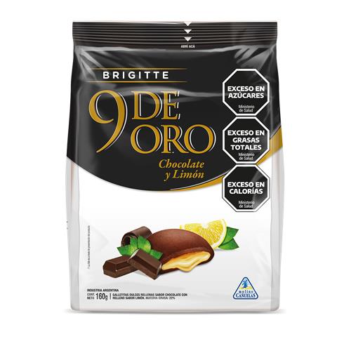 Galletitas Rellenas De Chocolate Con Limón 9 DE ORO 160g