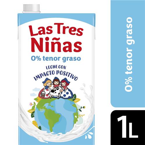 Leche Descremada Larga Vida 0% Tenor Graso LAS TRES NIÑAS Ttb 1l