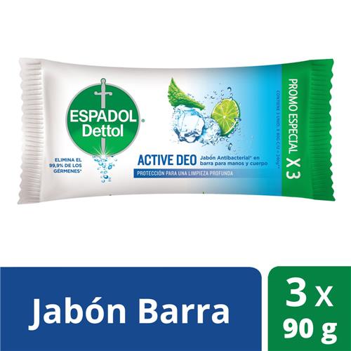 Jabón En Barra Antibacterial Active Deo 80gr X3un