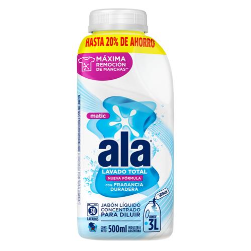 Jabón Líquido Concentrado para Diluir ALA Matic Máxima Remoción 500 ml