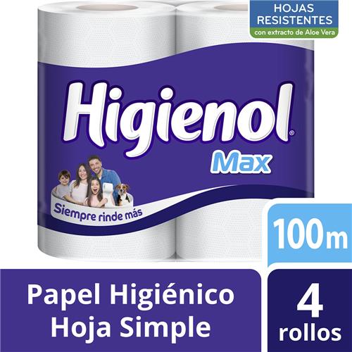 Papel Higiénico HIGIENOL Max Hoja Simple 100 M 4 Un