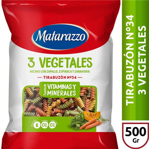 Fideos Tirabuzon N34 3 Vegetales Matarazzo 500g
