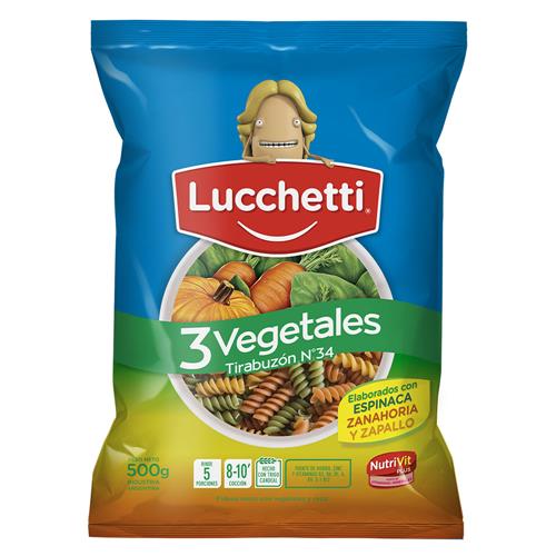 Fideos Tirabuzón 3 Vegetales Lucchetti 500g