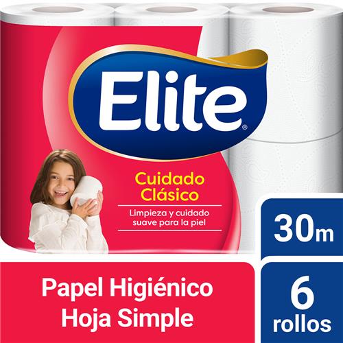 Papel Higiénico ELITE Cuidado Clásico Hoja Simple 30 M 6 Un