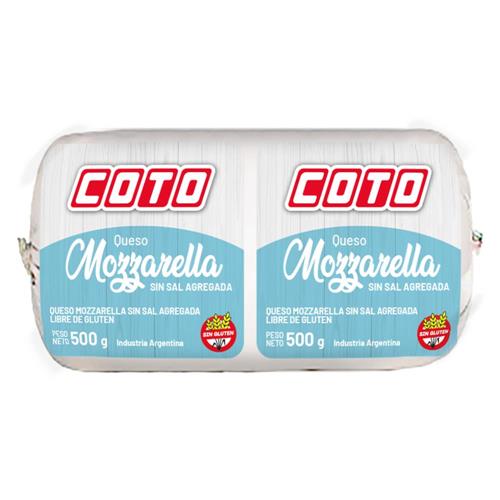 Queso Mozzarella Sin Sal Agregada Coto 500g