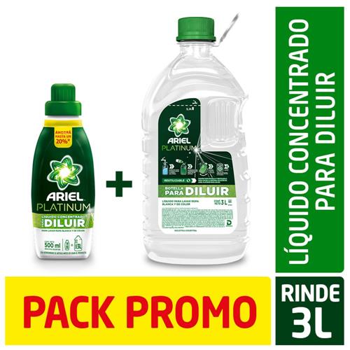 Jabón Concentrado ARIEL Platinum Botella 500ml + Bidón 3l