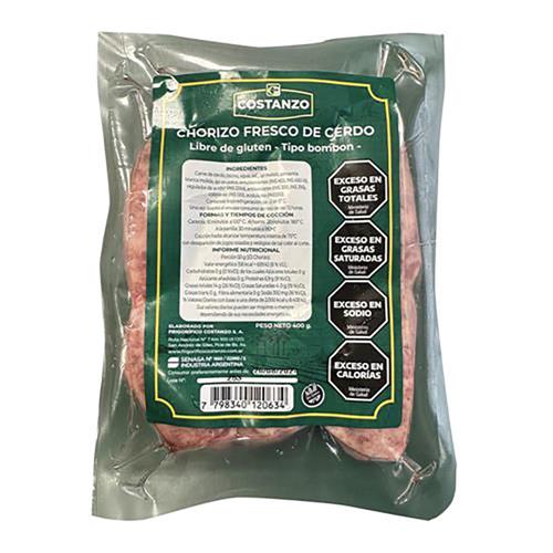 Chorizo De Cerdo Tipo Bombon Costanzo 400g