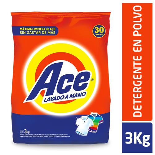 Detergente En Polvo ACE Clásico Alta Espuma 3kg