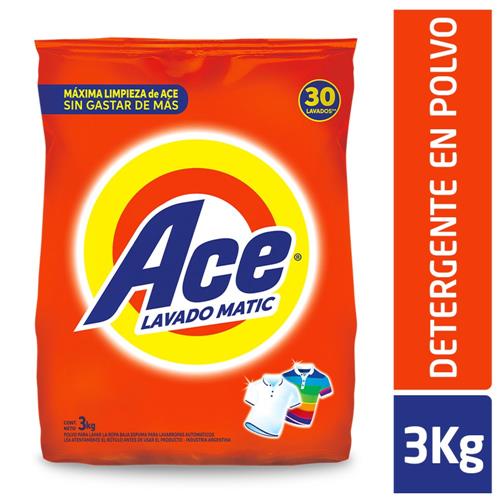 Detergente En Polvo ACE Clásico Baja Espuma 3kg