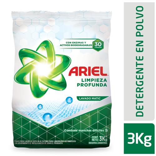 Jabón En Polvo ARIEL Limpieza Profunda Baja Espuma 3kg