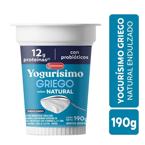 Yogur Griego Sabor Natural Endulzado YOGURISIMO 190g