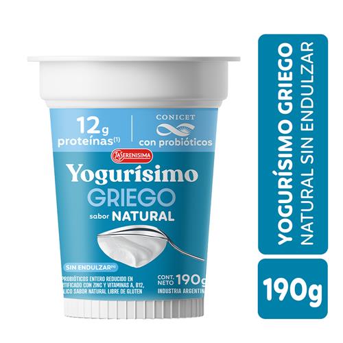 Yogur Griego Natural Sin Endulzar YOGURISIMO 190g