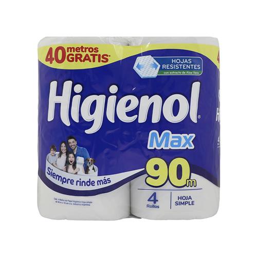 Papel Higiénico Max Hoja Simple 4x90 Higienol 36m2
