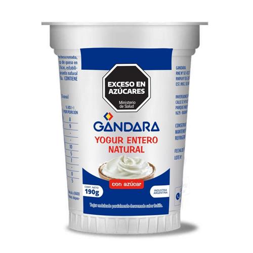 Yogur entero natural con azúcar GANDARA 190g