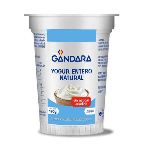 Yogur entero natural sin azúcar GANDARA 190g