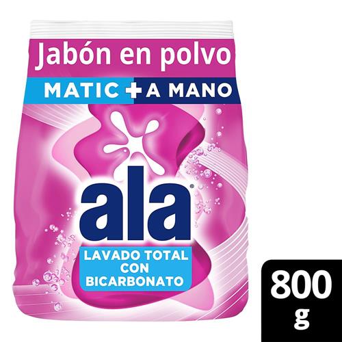 Jabon en polvo Matic + A Mano Lavado Total con Bicarbonato ALA 800 g