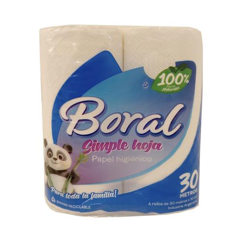 Papel Higiénico Boral Simple Hoja 4 rollos de 30m