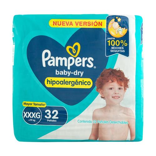Pañales Pampers baby-dry Hipoalergénico XXXG 32 unidades