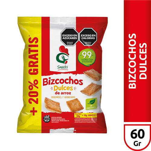 Bizcochos de arroz Snacks Dulces Crocantes y Horneados 60g