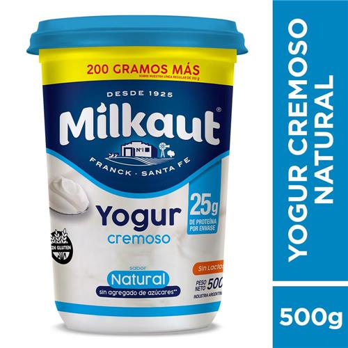 Yogur Milkaut Cremoso Natural Sin Lactosa Sin Azúcares Agregados 500g
