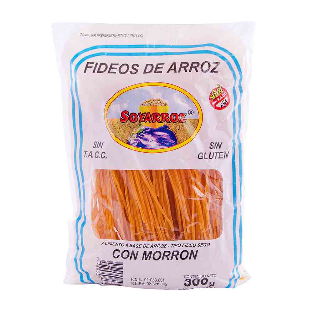Fideos de Arroz Sabor Morrón 300 Grs Soyarroz