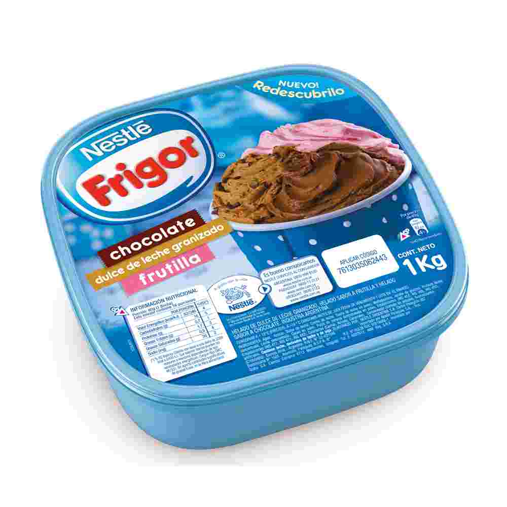 Helado Balde Dulce De Leche Frutilla Y Chocolate 1 Kg Frigor