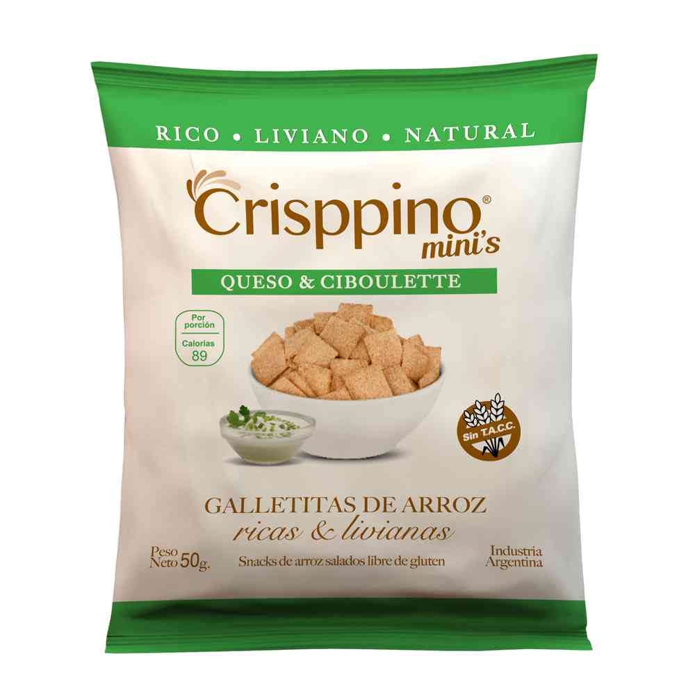 Galletas de Arroz Sabor Queso y Ciboulette 50 Grs Crisppino