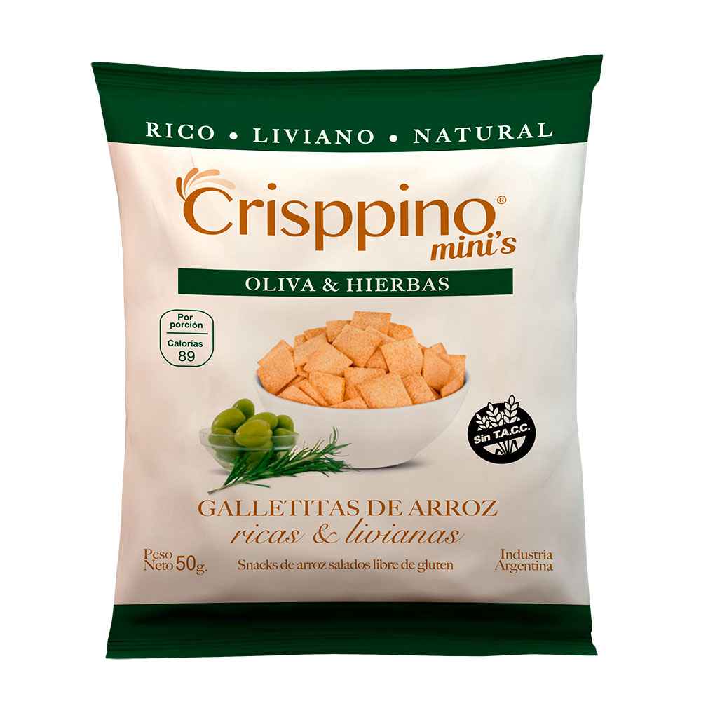 Galletas de Arroz Sabor Oliva y Hierbas 50 Grs Crisppino
