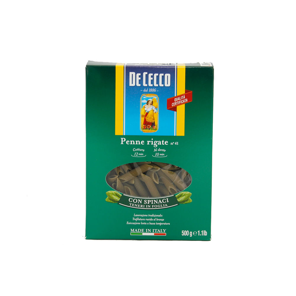 Fideos Penne Rigate Sabor Espinaca 500 Grs De Cecco