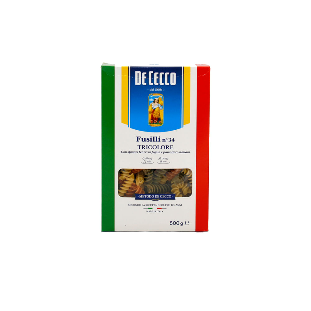 Fideos Fusilli Tricolor 500 Grs De Cecco
