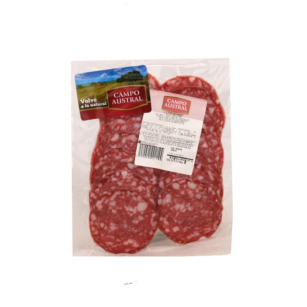 Salame de Cerdo Feteado 214 Grs Campo Austral